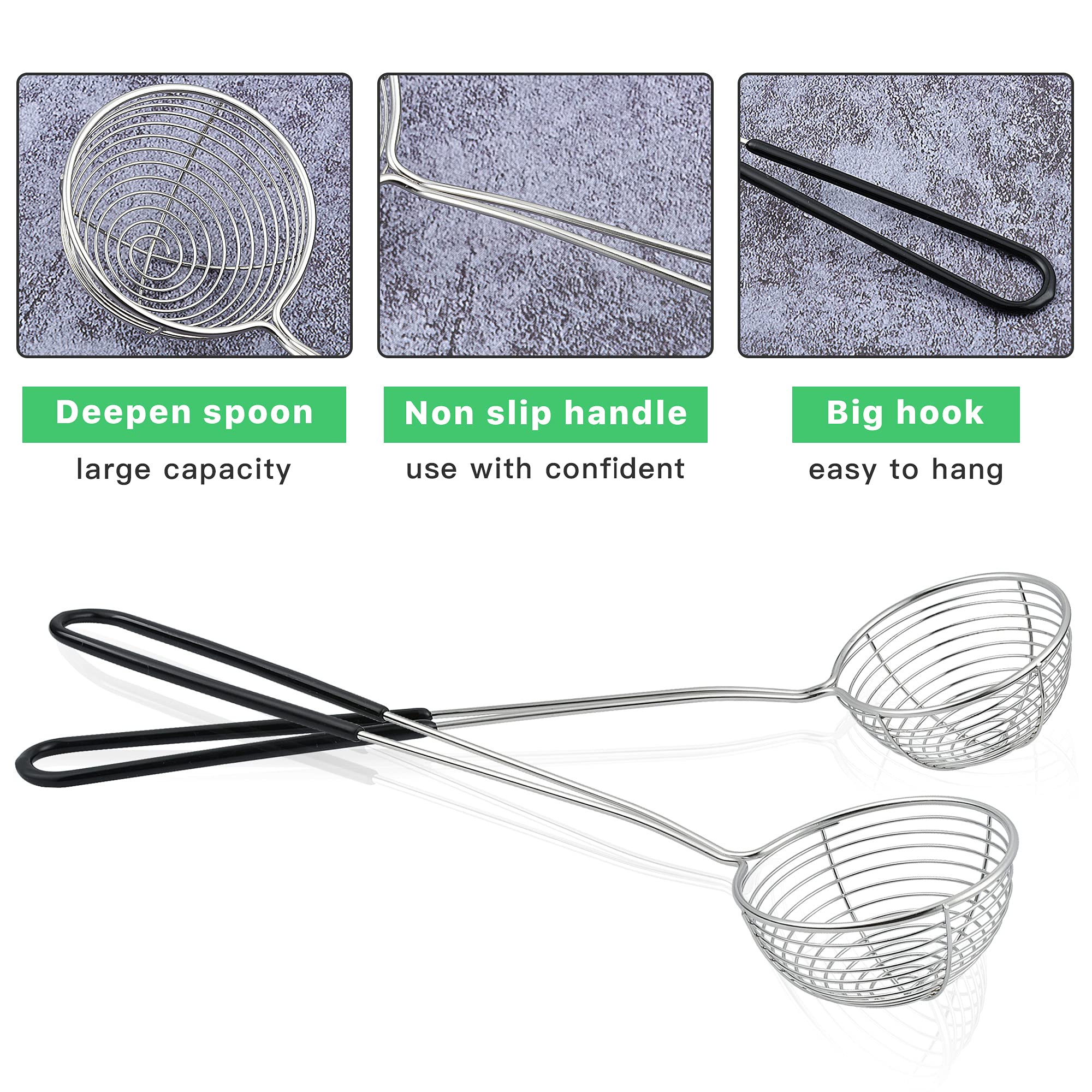 Worldity 12 Pieces Hot Pot Strainer Scoops, 2.5 Inch Stainless Steel Spider Strainer Skimmer, Hot Pot Ladle With Insulated Handl